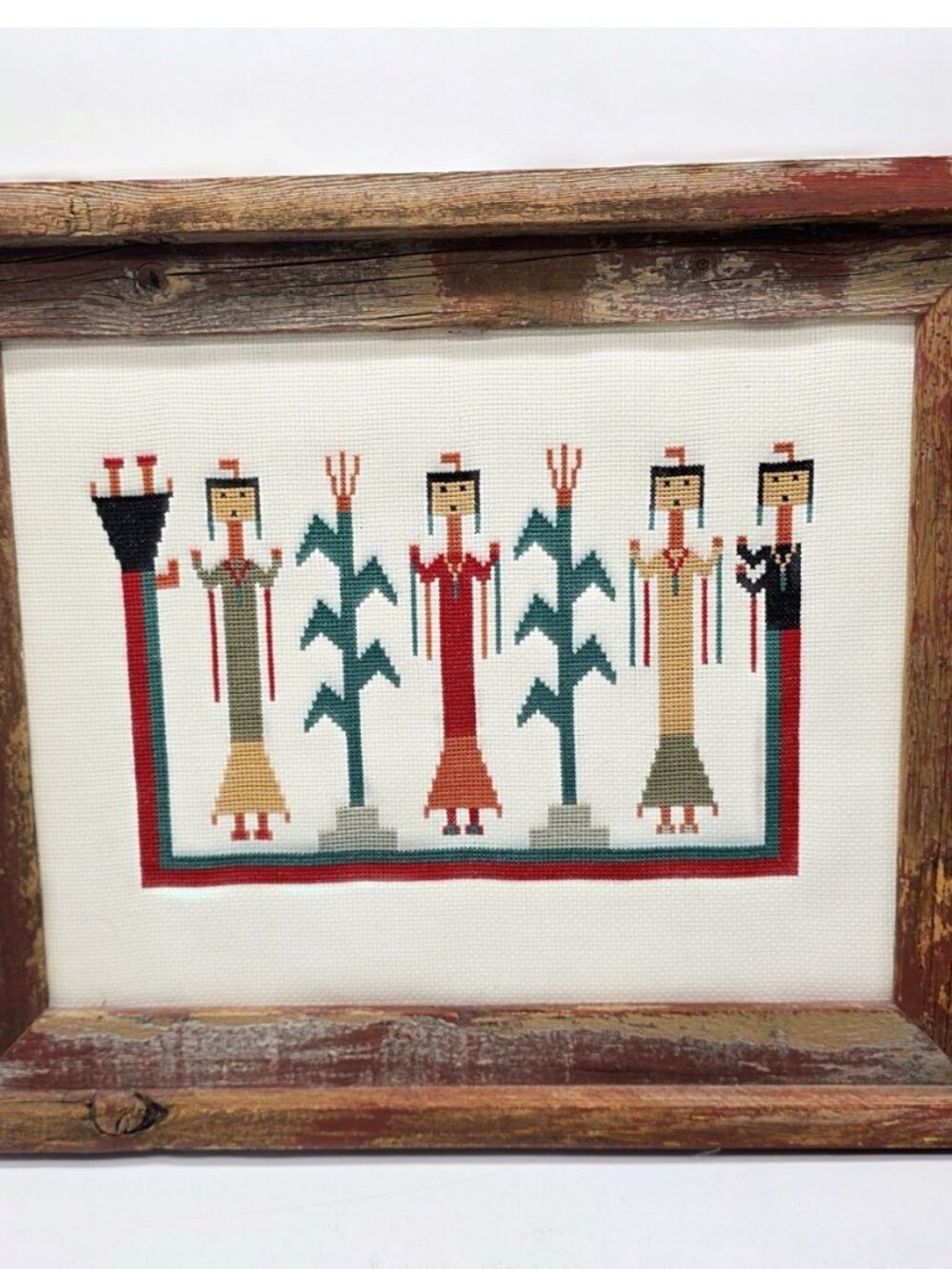 Yei II Cross Stitch Navajo Native American Framed Wall Art Rustic Southwest